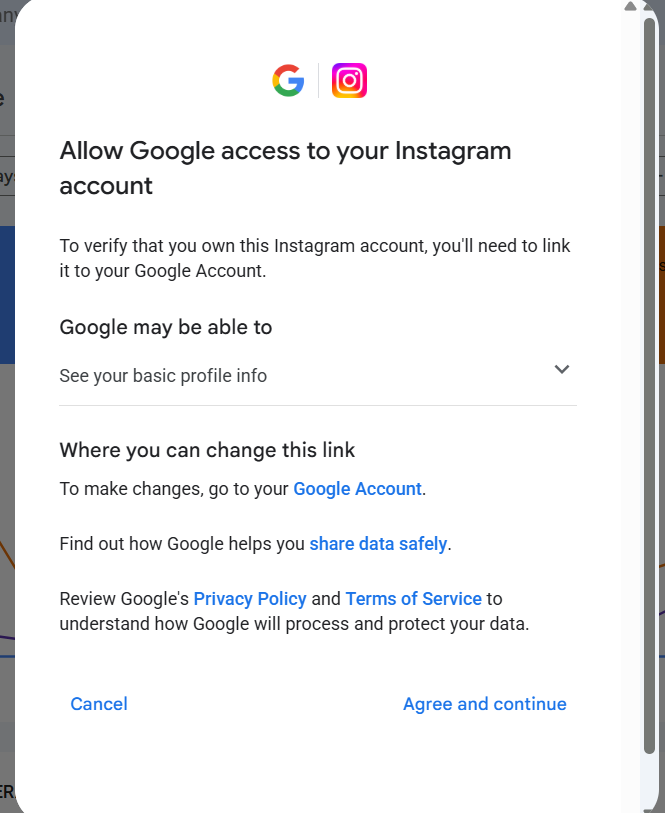 The authorisation prompt — this is how Google verifies you actually own the account, in place of the old DNS/HTML-file method.