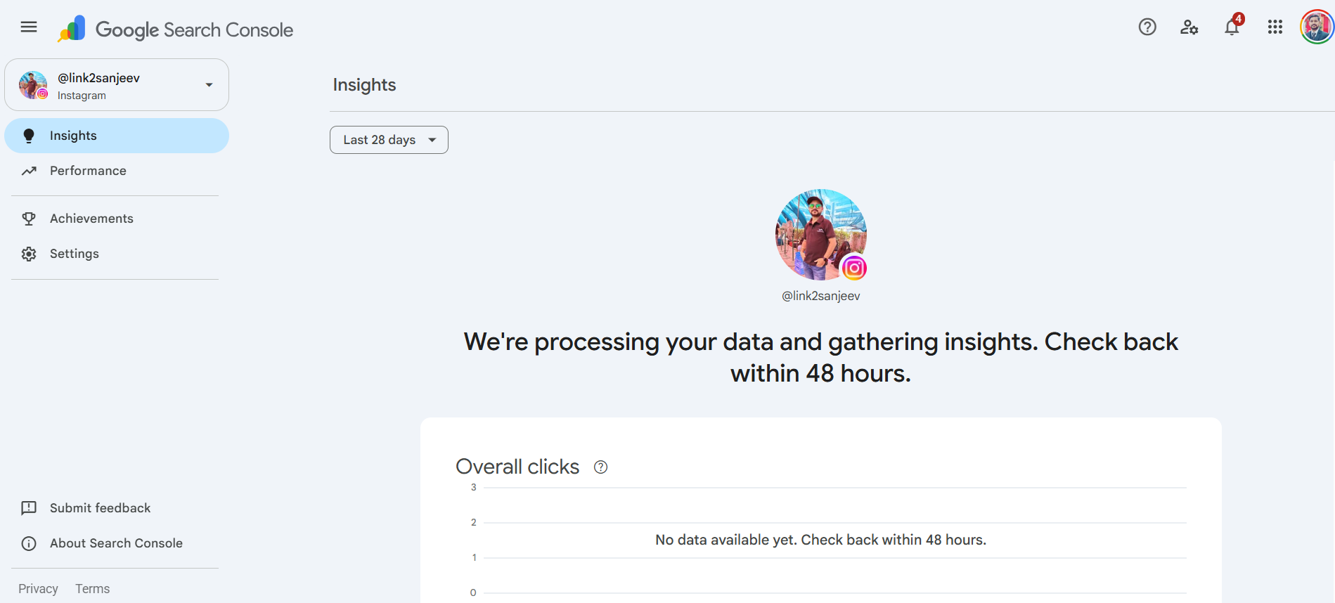 screenshot from the google search console property